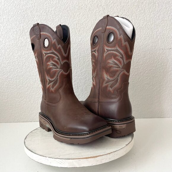 Capitan Mens Cowboy Boots LA PORTE Size 10D Western Brown Leather Square Toe - Picture 1 of 8